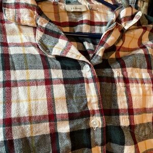 LL BEAN Pajama Set Womens Large Scotch Plaid Flannel Long Sleeve Lounge Pants